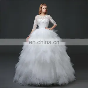 HS1619 2017 Luxury Applique Princess Bridal Gown Corset Organza Cathedral Church Ball Gown Wedding Dresses Cheap thumbnail-1