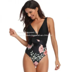 New European and American Siamese Deep V Swimwear Wholesale thumbnail-1