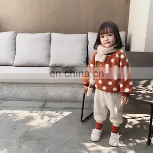 6344 Hot Selling New Arrival Cute White Dot Crew Neck Plus Velvet Kids Girls Sweater thumbnail-3