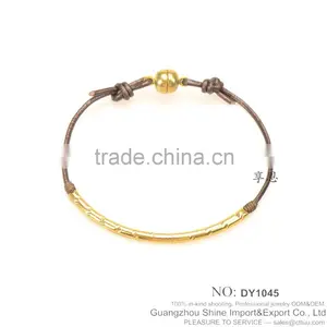 2016 Custom Design Colorful Leather Silver or Gold Plated Brass Bracelet thumbnail-3