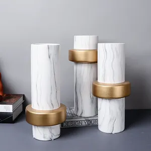 Marbling White And Gold Rings Ceramic Flower Vase, Office Hotel Showroom Tea Table Decoration thumbnail-4
