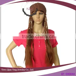Ladys Brown Hats With Hair Attached thumbnail-1