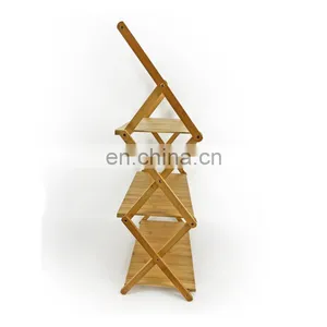 Outdoor Bamboo Wood Picnic Camping Rack Portable With Handle Japanese-style Folding Three-layer Storage Rack thumbnail-3