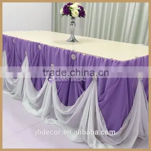 TC106K#37 Beautiful Purpal Chiffon Cinderalla Table Skirt With Brooch Weeding Table Skirting thumbnail-1