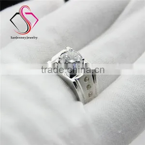 Round Brilliant Cut Moissanite 2CT 8.0mm Center 14k 18k White Gold Diamond Wedding Band Men's Diamond Band thumbnail-5