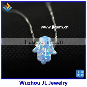2015 New Arrived Synthetic S925 Sterling Silver Chain Light Blue Opal Hamsa Pendant Opal Jewelry thumbnail-2