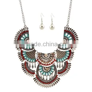 2016 Hot Sale Personality Silver Plated Geometric Pendant Multilayer Tassel Big Jewelry Set thumbnail-6