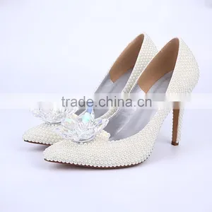 White Pearl Hand Made Wedding High Heel Shoes Most Luxurious Cinderella Dress Shoes High Heels thumbnail-1