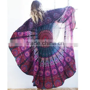 Foldable Indian Mandala Round Hippe Boho Cotton Wall Tapestry Tablecloth Throw Mat For Yoga Towel Beach Blanket thumbnail-2