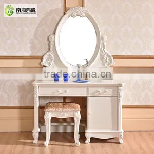 Luxury Antique European French Baroque Style Ivory White Hand Carved Wooden MDF Vanity Dressing Table Set thumbnail-2