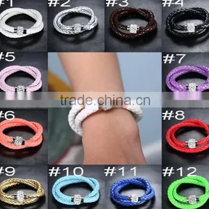 2014 Leather Bracelet, Crystal Rhinestone Bracelet, Leather Rhinestone Bracelet, Genuine Leather Womens Magnetic Bracelet thumbnail-1