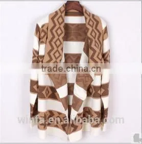 2014 the Most Latest High Quality Glamorous European and American Show Cardigan Geometric Pattern Jacquard Long Cape Coat thumbnail-1