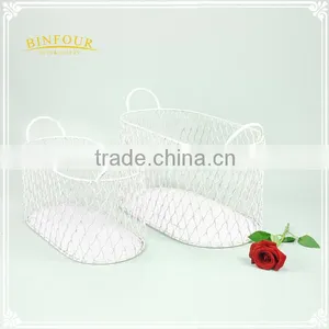 Home Decorations White Metal Wire Basket With Handle thumbnail-1