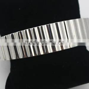 Mirror Polish Personality Lover Bracelets Jewellery Accesories 304L/316L Stainless Steel for Women Men Etched Stripe Bangles thumbnail-1
