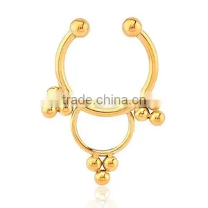 Gold PVD Coated Surgical Steel Fake Septum Clip On Non Pierced Nose Ring thumbnail-1