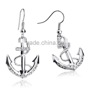 Long Earings 18k White Gold Plated Silver Color Austrian Crystal Rhinestone Dangle Anchor Earring thumbnail-4
