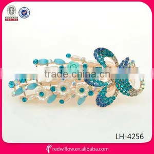 Wholesale Asia Traditional Colored Rhinestone Metal Peacock Hair Barrettes thumbnail-1