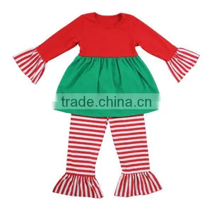 2016 Fall Boutique Girl Clothing Red and Green Christmas Dress & Stripe Pants for Kids Outfits thumbnail-1