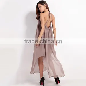 Plain Dye Loose Style Backless Sleeveless Braces Skirt Evening Dress thumbnail-2