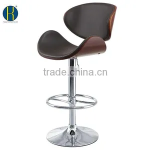 #2014H# Modern New Bent Plywood PU Leather Swivel High Bar Stools for Kitchen Use thumbnail-1