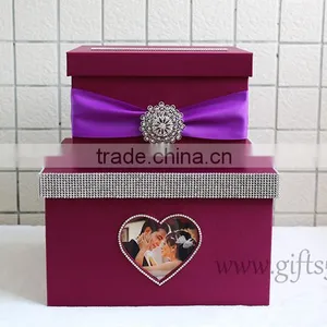 Personalised Purple Wedding Box Wedding Card Box With Photo Frame thumbnail-2
