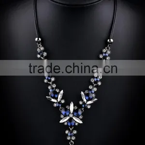 Women Leather Rope Blue Crystal Necklace Pendant Good Gifts for Mother and Girlfriend thumbnail-2