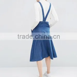 Wrap Front Pinafore Midi Dress Denim Dresses Women thumbnail-2