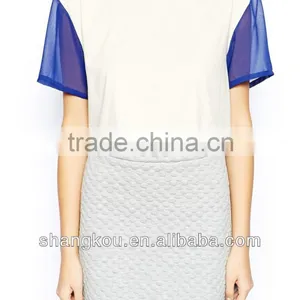 2014 Ladies Fashion Dip Back Crop T-shirts With Sheer Sleeve thumbnail-1