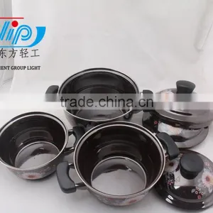 The Best Quality 3 Pcs Enamel Casserole With Metal Cover Beautiful Decal thumbnail-5