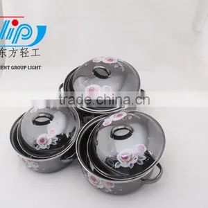 16-20cm 3 Pcs Enamel Casserole With Cover Dark Color Beautiful Decal thumbnail-6