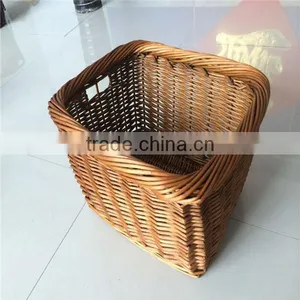 Brown Color Rectangular Pet Front Bicycle Basket Wicker thumbnail-1