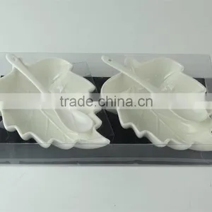 High Quality Stocked White Leaf Shape Ceramic Dish Set, Relish Dish/split Dish/salad Dish With Spoon thumbnail-1