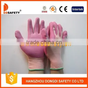DDSAFETY Pink Nylon With Pink PU Hand Gloves thumbnail-1