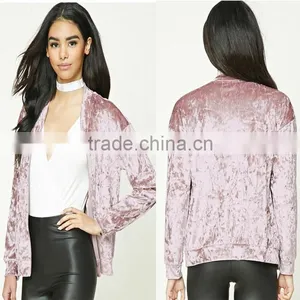 Wholesale Pink Fashion New Bomber Jackets Crushed Zip Up Front Sports Baseball Varsity Jackets Polyester Velvet Bomber Jacket thumbnail-1