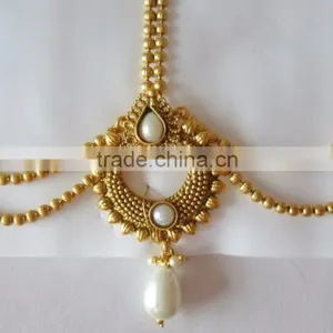 MATHAPATTI MAANG TIKA GOLD PLATED POLKI Pearl thumbnail-3