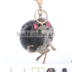 2017 New Design Animal Fur Pom Pom Keychain Wholesale Fur Ball Animal Keychain Hot Selling Fur Ball Woman Bag Charms thumbnail-3