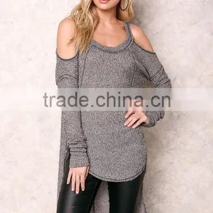 Custom Made Brand Women Halter Cold Shoulder Sexy Sweaters For Party Charcoal Long Loose Tops thumbnail-6