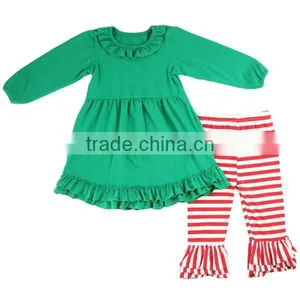 New Latest Children Girls Knit Cotton Costume Stripe Ruffle Pants Fall and Winter Christmas Outfits thumbnail-1