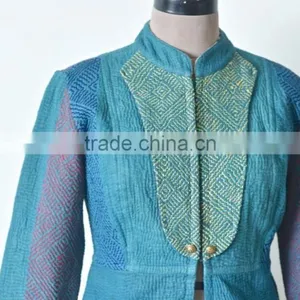 Vintage Kantha Jacket in Viridian Green With Embroidery ~ Extra Large thumbnail-3