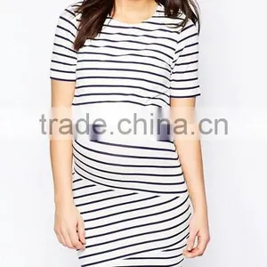 New Fashion Elegant Dress Short Sleeve High Quality Stripe Knitted Maternity Clothes thumbnail-2