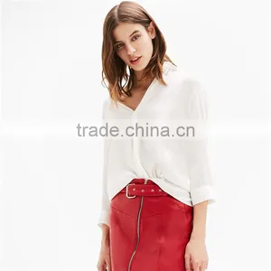 2017 OEM Spring v Neck Cutting Latest Custom Shirt Women Designs thumbnail-5