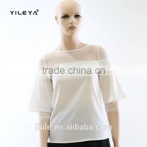 New Design Elegant High Quality Medium Sleeve Lace Ladies Blouses and Tops thumbnail-1