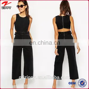 Washed Black Wide Leg Cut Out One Piece Denim Jumpsuit thumbnail-1