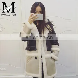 2016 Latest Design Girls Winter Genuine Sheep Skin Fleece Lined Leather Jacket thumbnail-1