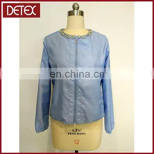 Crystal Embroidery Light Blue Women Summer Jacket thumbnail-1