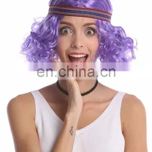 Synthetic Purple Short Wigs With Headband P-W235 thumbnail-1