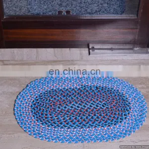 Indian Handmade Braided Door Mat Ethnic Embroidered Multicolored Floor Mat Carpet thumbnail-1