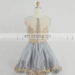 New Arrival Applique Beaded Gray Tulle Short Puffy Party Dresses SD365 thumbnail-2