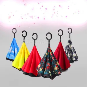 Hot Selling Double Layer Inside Outside Reversible Umbrella With C Handle thumbnail-1