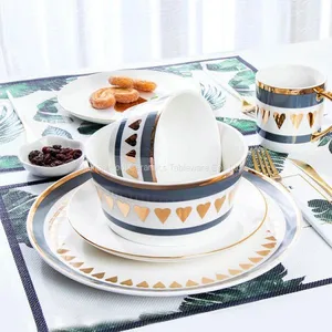 Wholesale Exquisite Fancy Golden Heart Shape Decal Round Ceramic Soup Bowl thumbnail-3